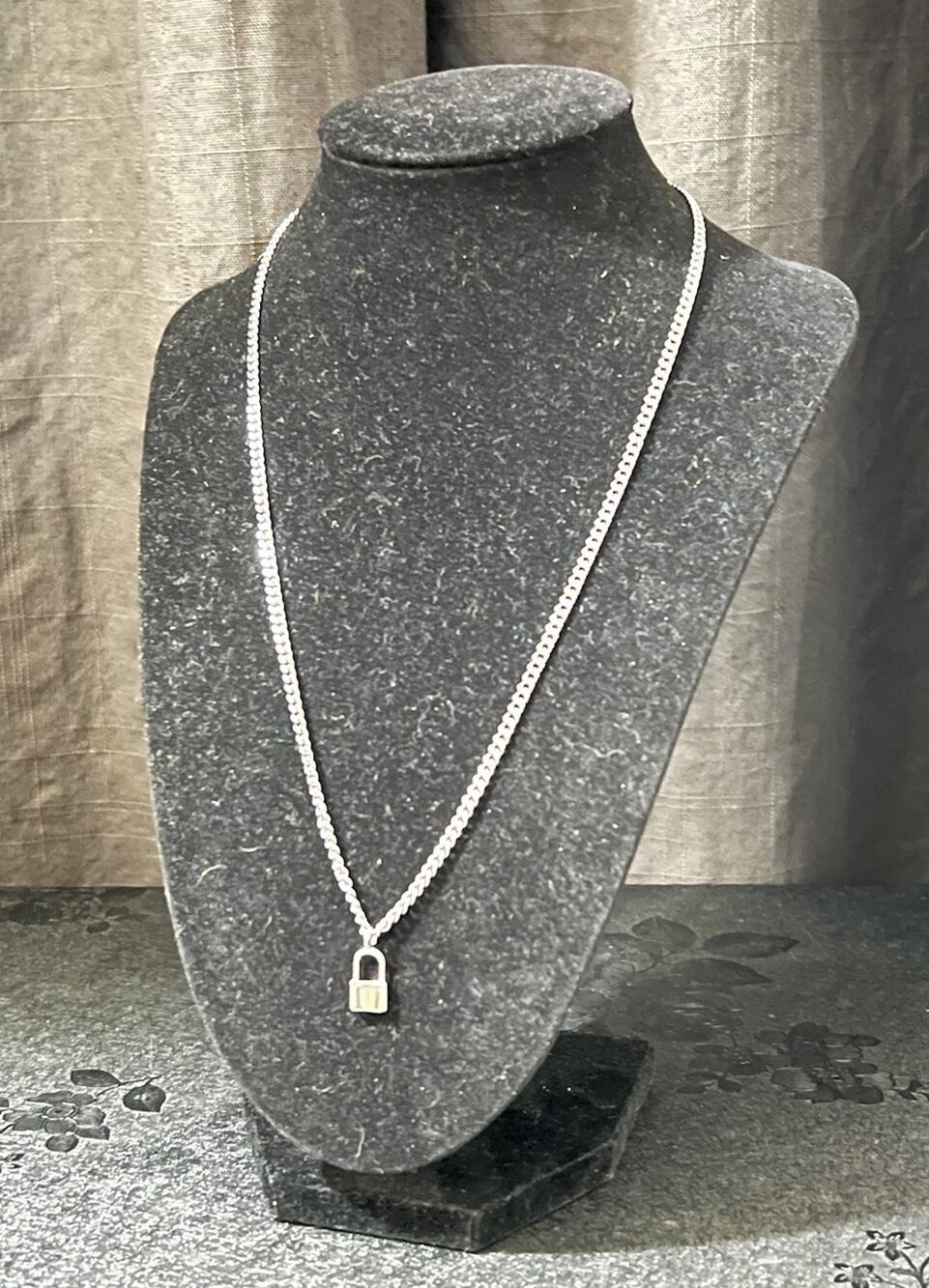 DALMATA Silver-Tone Padlock Pendant Curb Chain Necklace Goth Punk